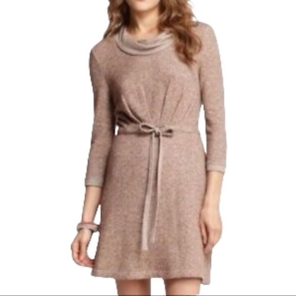 Anthropologie S saturday Chatham Terry Chemise Dress brown cowl neck casual S.